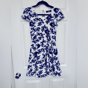 Navy floral open back mini dress